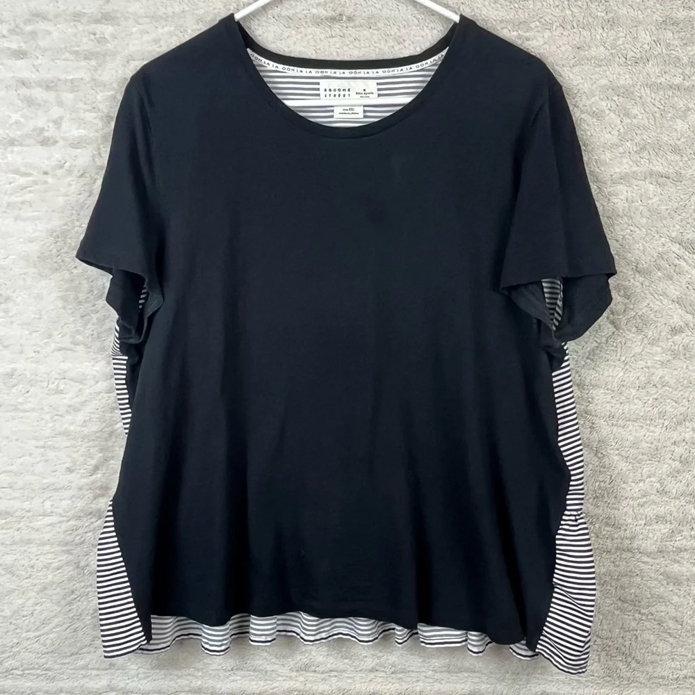 KATE SPADE BROOME STREET Womens Navy Blue Peplum Top Ooh La La Size 2XL